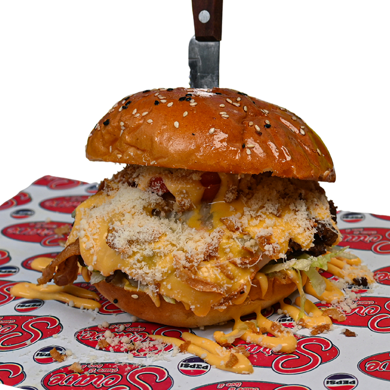 IT'S NEVER ENOUGH CHEESE BURGER